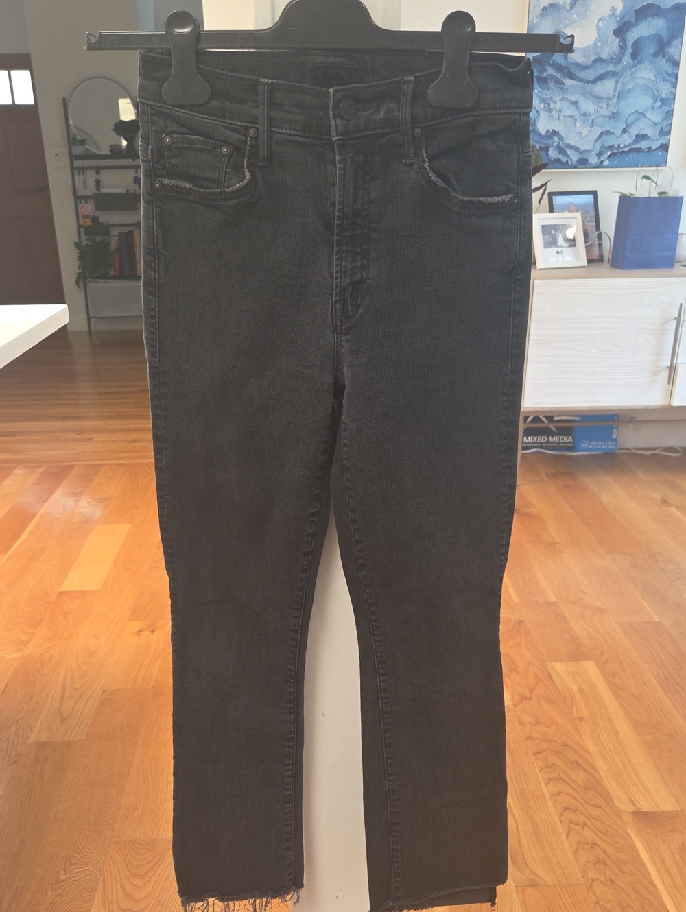 MOTHER Womens Inside Crop Step Fray Black Wash High Rise Denim Jeans (25)